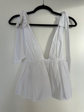 White Tie-Shoulder V-Neck Peplum Top